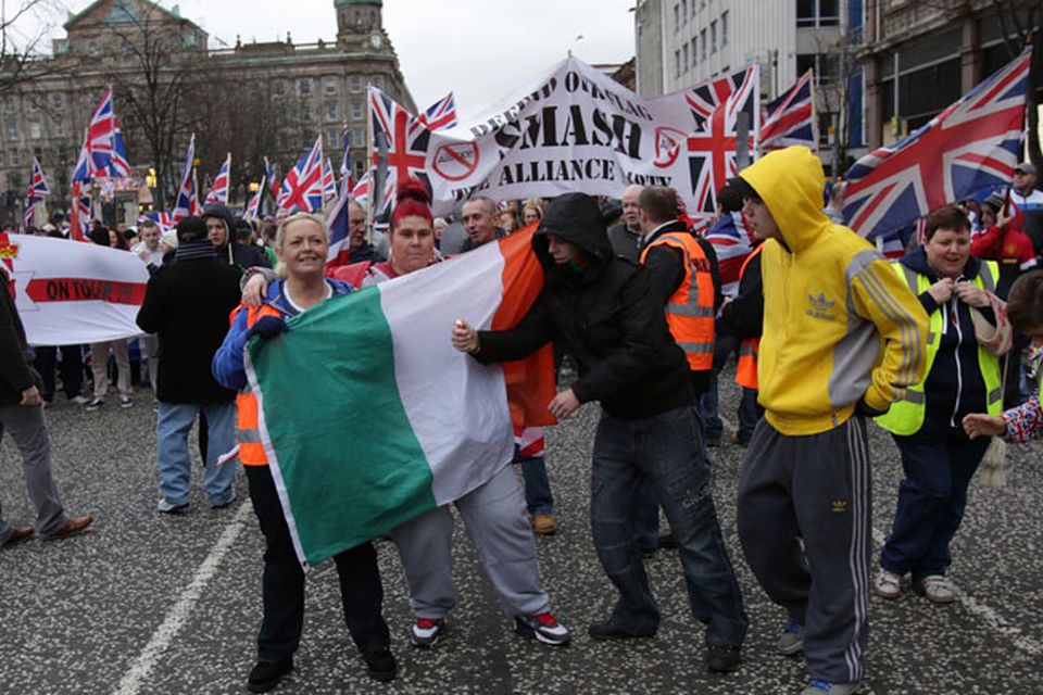 Loyalist protestors converge on Belfast city hall. Picture date: Saturday January 5, 2013