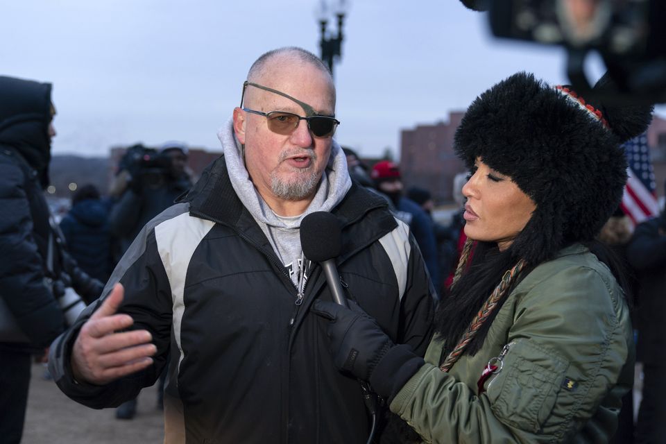 President Donald Trump supporter Oath Keepers founder Stewart Rhodes talks to reporters outside the DC Central Detention Facility (Jose Luis Magana/AP)