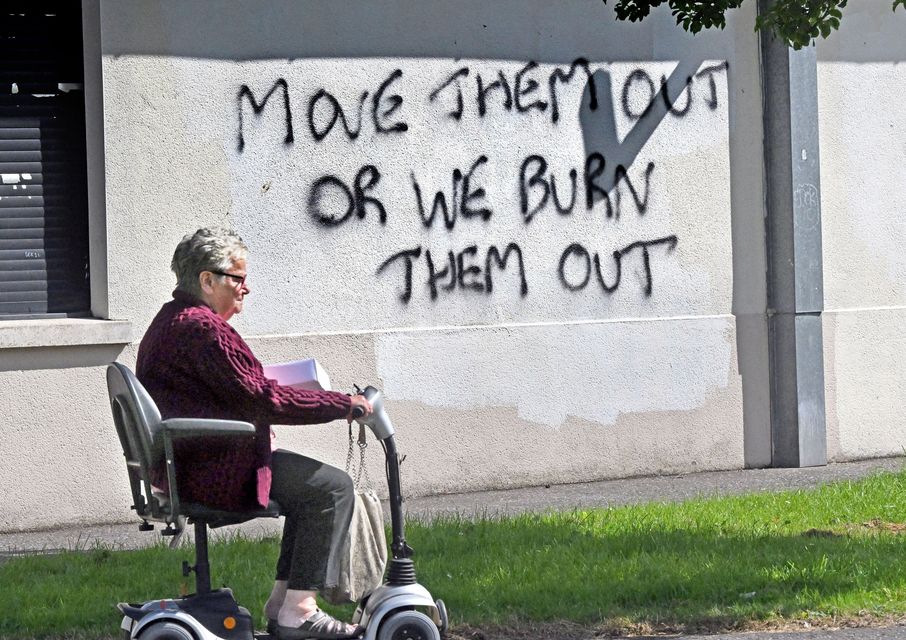 The grafitti in Rathcoole threatening migrantsAlan Lewis - Photopress