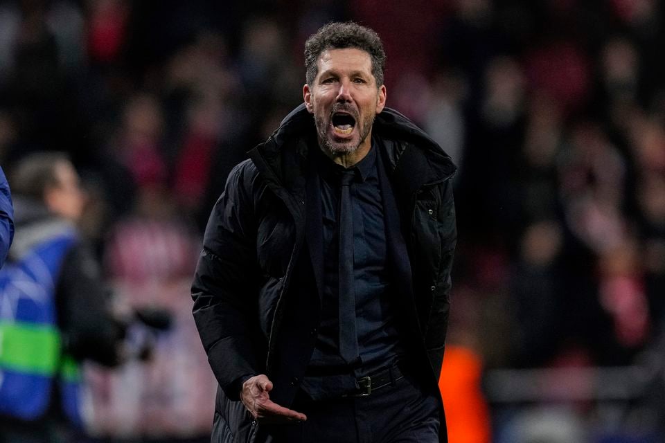 Diego Simeone challenged journalists at his press conference over whether they had seen the double touch (Bernat Armangue/AP)