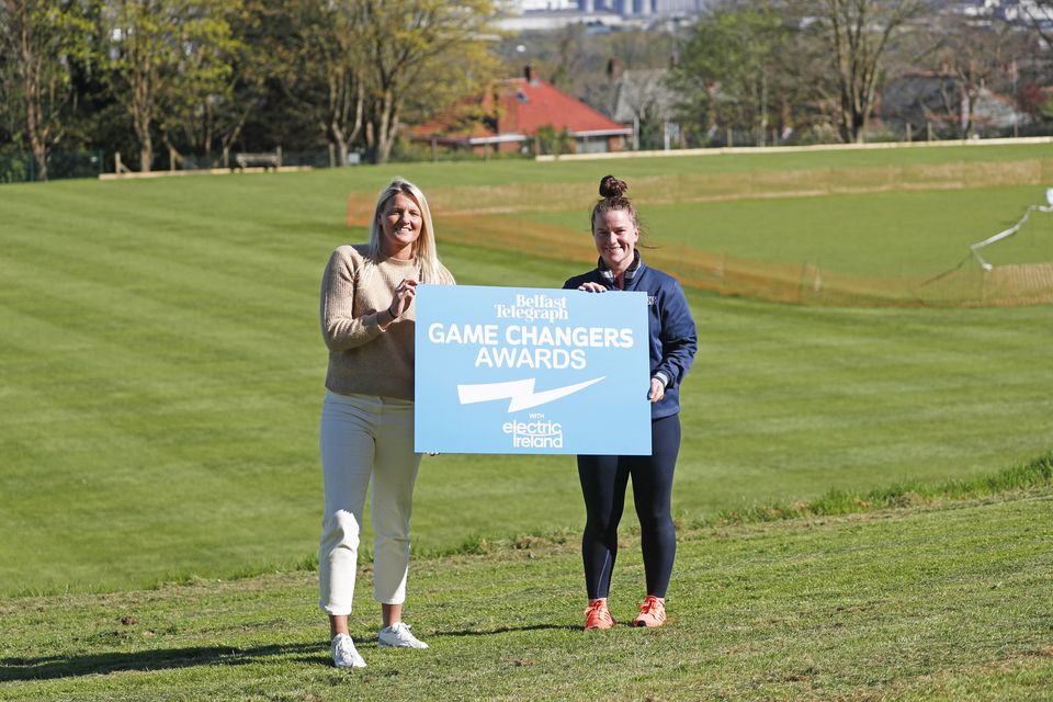 Belfast Telegraph Game Changers Awards judges Ashley Hutton (former Northern Ireland footballer) and Shirley McCay (ex-Irish ice hockey player)