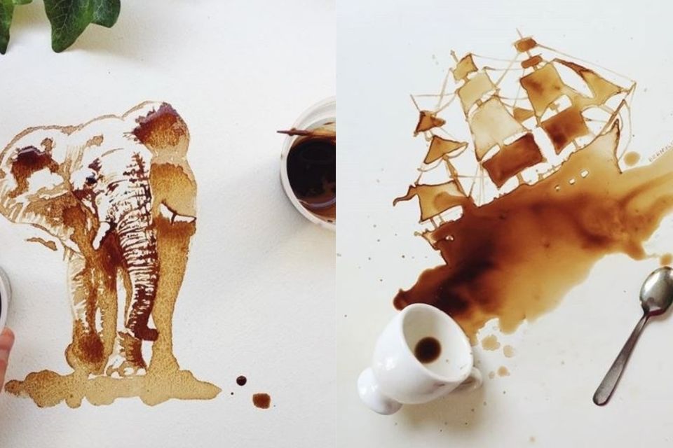 This artist makes incredible paintings from spilt coffee ...