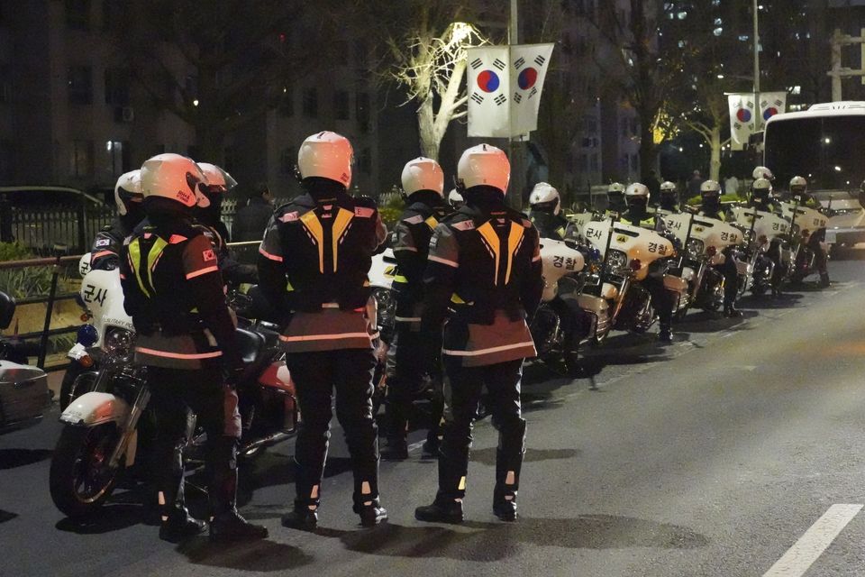 Military police bikes outside the National Assembly in Seoul (Lee Jin-man/AP)