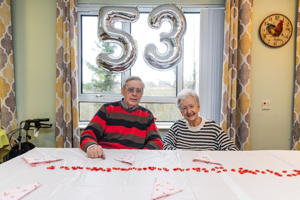 John and Hazel McClean who are celebrating Valentine's Day at Lisburn Care Home on the 12th February 2025 (Photo by Luke Jervis / Belfast Telegraph)