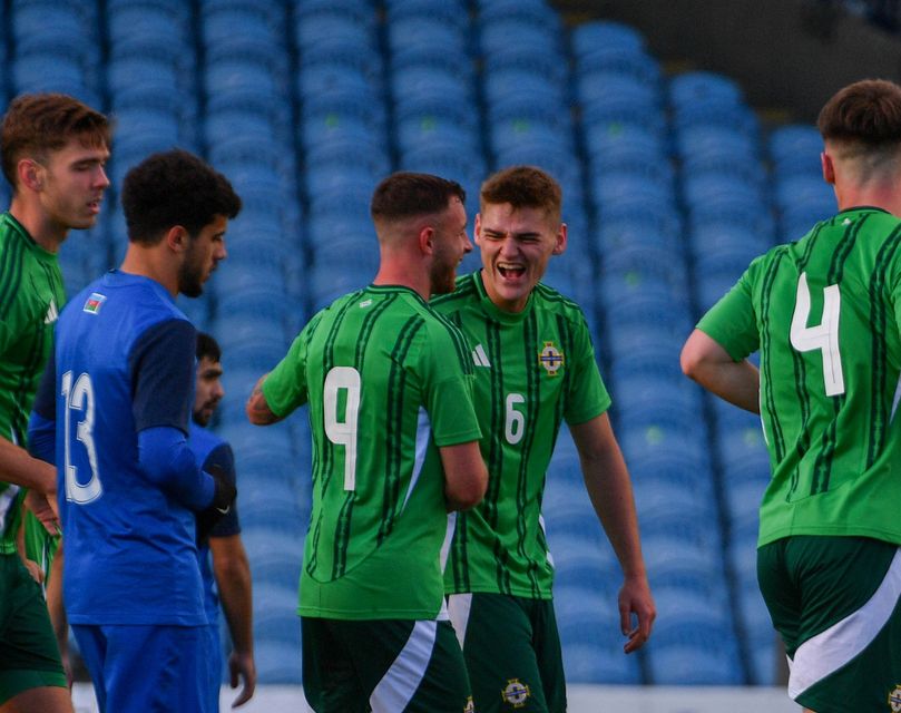 Justin Devenny celebrates scoring in Northern Ireland Under-21s' victory over Azerbaijan in Ballymena