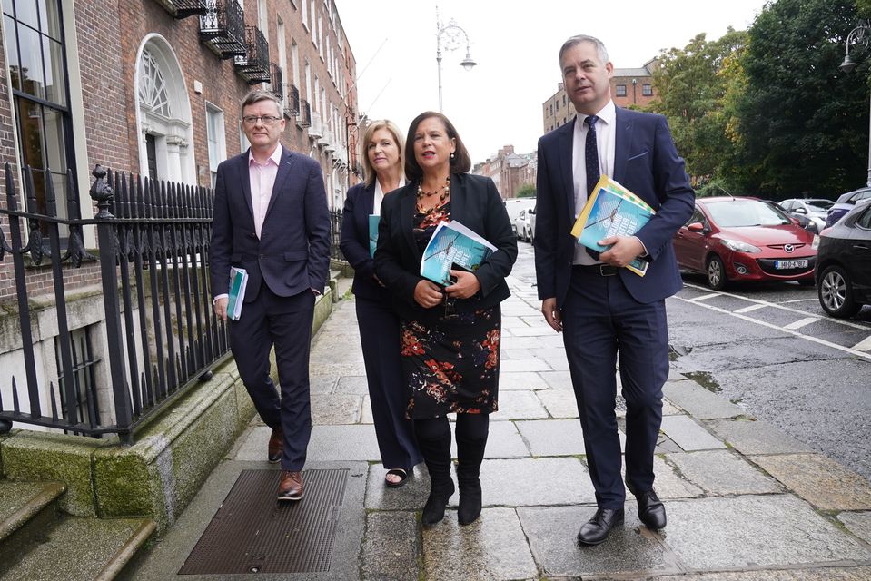 Sinn Fein health spokesman David Cullinane, public expenditure and reform spokeswoman Rose Conway-Walsh, president Mary Lou McDonald and finance spokesman Pearse Doherty (Brian Lawless/PA)