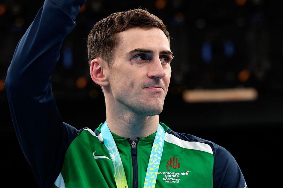 Aidan Walsh celebrates with his gold medal at the Commonwealth Games in Birmingham (Eddie Keogh/Getty Images)