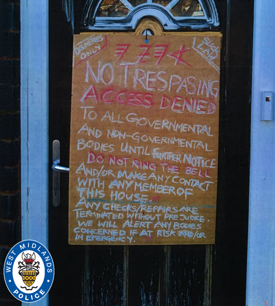 A sign placed on the door of the Clarence Road home (West Midlands Police/PA)