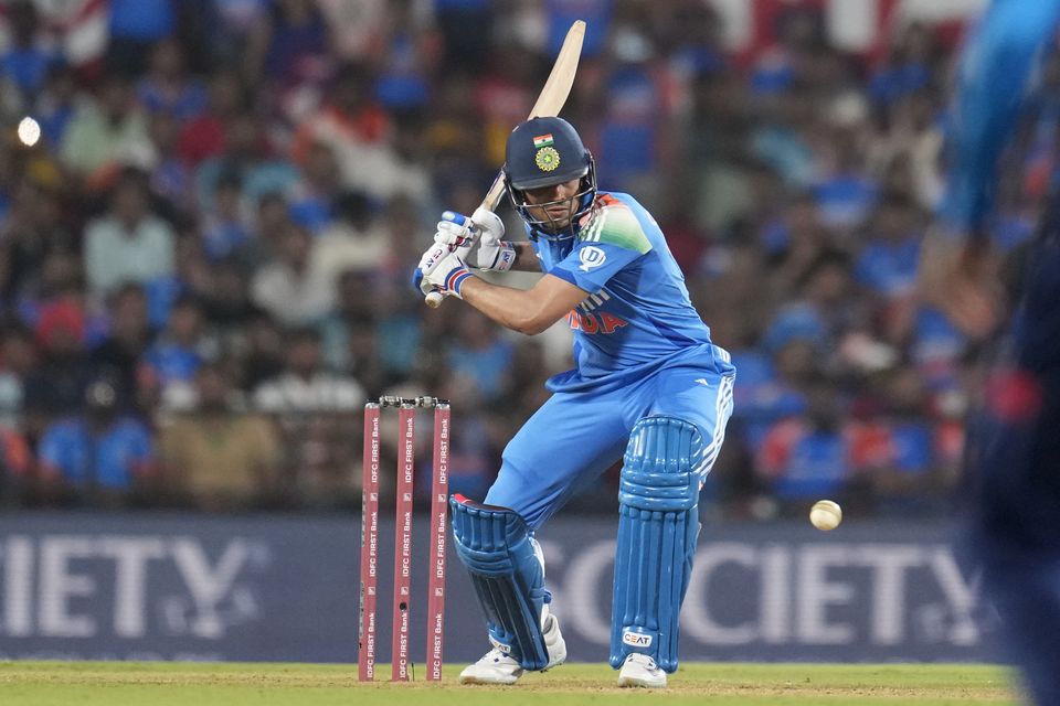 Shubman Gill anchored India’s chase with 87 off 96 balls (Aijaz Rahi/AP)