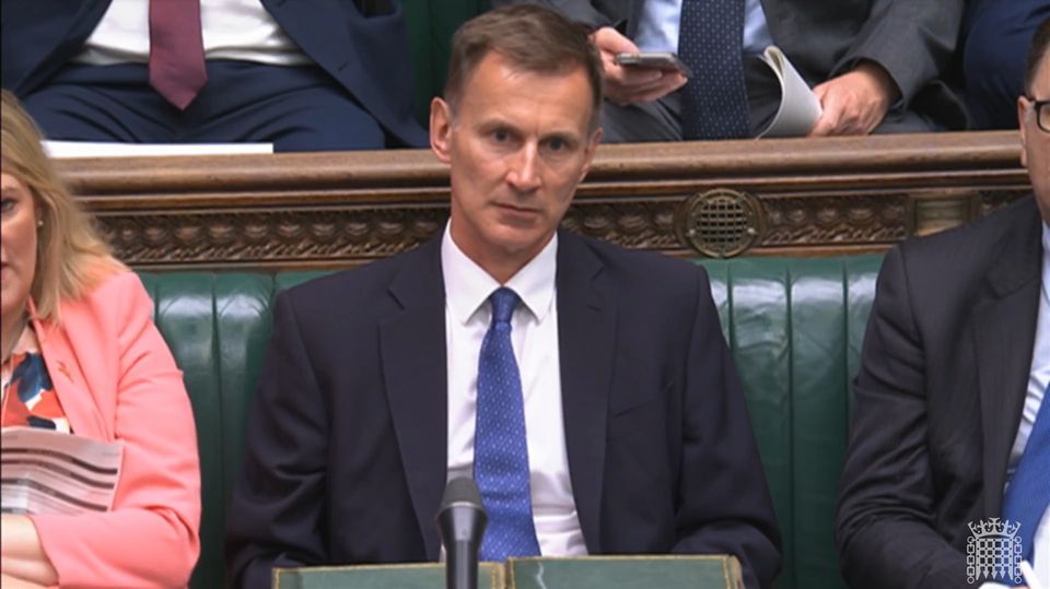 Shadow chancellor Jeremy Hunt in the Commons while Rachel Reeves made a statement on public finances on Monday (House of Commons/UK Parliament/PA)