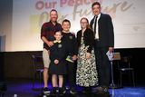 thumbnail: Pupils Cara and Ben from Drumlins Integrated Primary and Caitlin from New-Bridge Integrated College were the first recipients of the new Baroness May Blood Award
