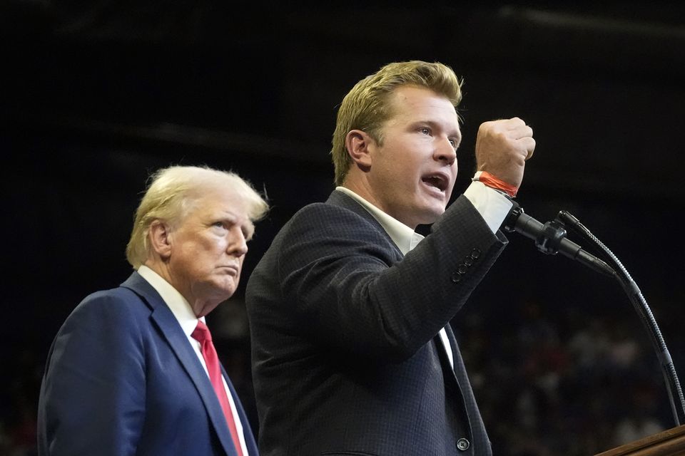 Montana Senate candidate Tim Sheehy also addressed the rally (AP)