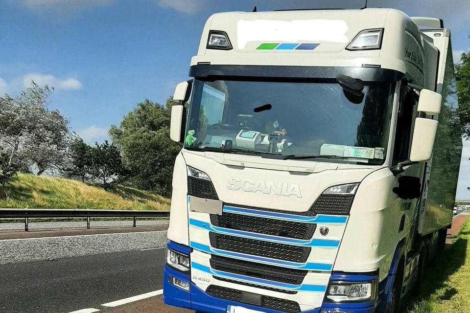 The driver's lorry sitting on the hard shoulder having been pulled over by police (Photo: PSNI)