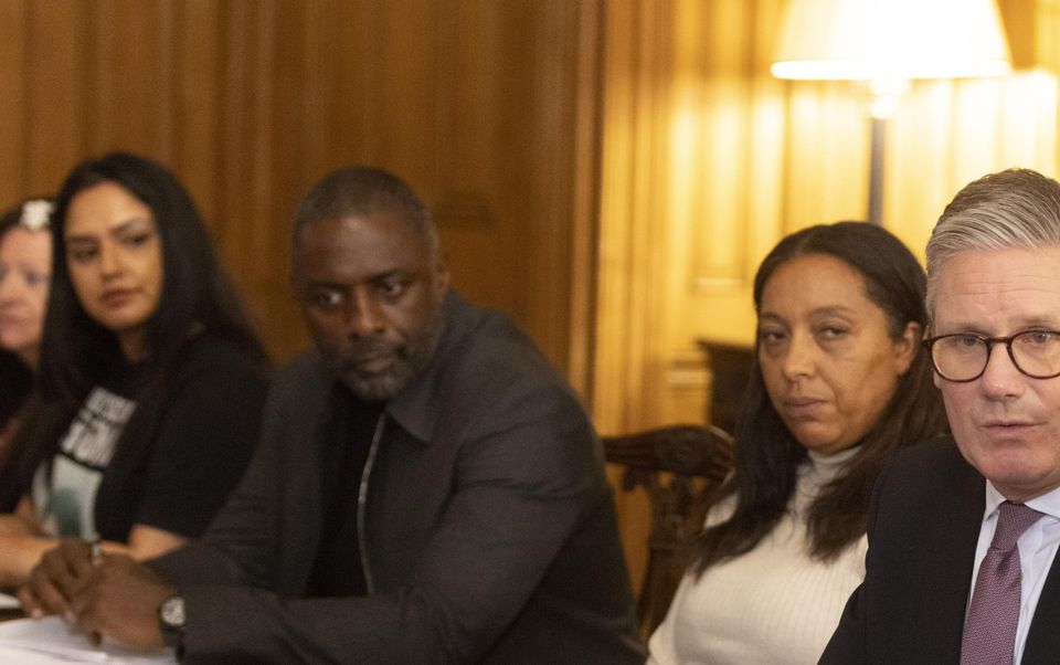 (L to R) Tanisha Dadar, whose cousin, Ronan Kanda, was killed in 2022, actor Idris Elba, Yemi Hughes, whose son, Andre Aderemi, was murdered in 2016, Prime Minister Sir Keir Starmer, and Home Secretary Yvette Cooper at a knife crime summit in Downing Street (Ian Vogler/Daily Mirror/PA)