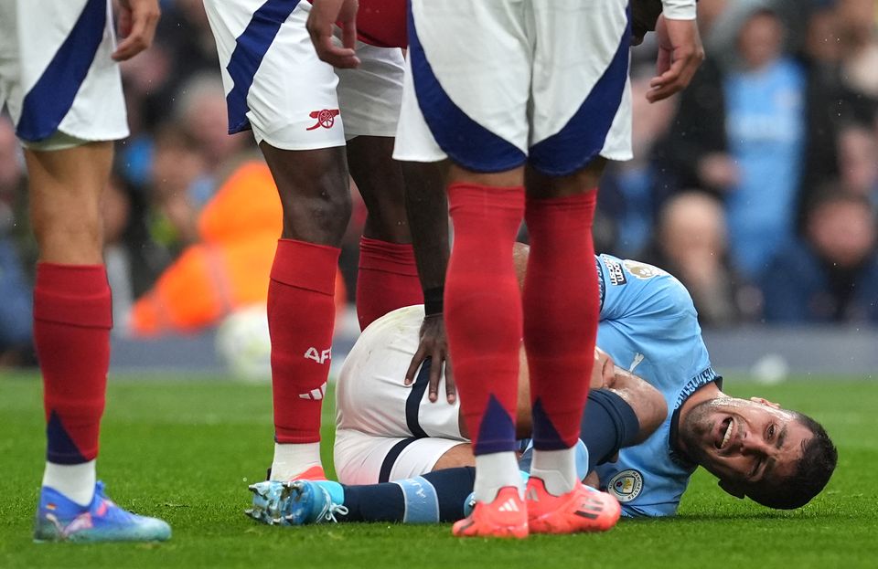 Manchester City’s Rodri was injured during Sunday’s match with Arsenal (Martin Rickett/PA)