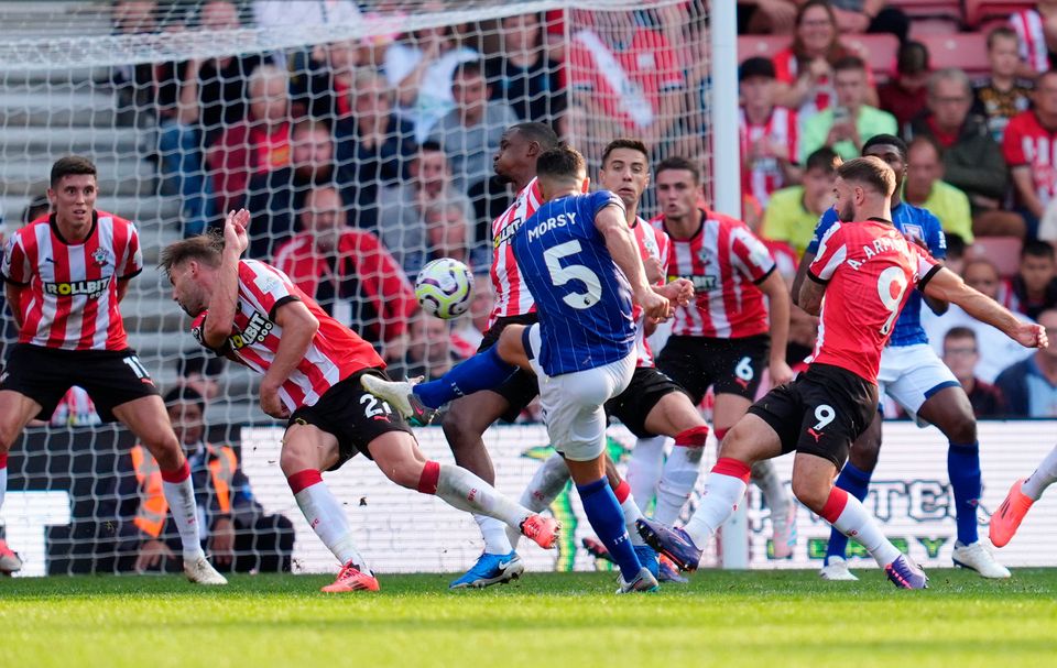 Ipswich Town's Sam Morsy scores at Southampton. Pic: Adam Davy/PA Wire.