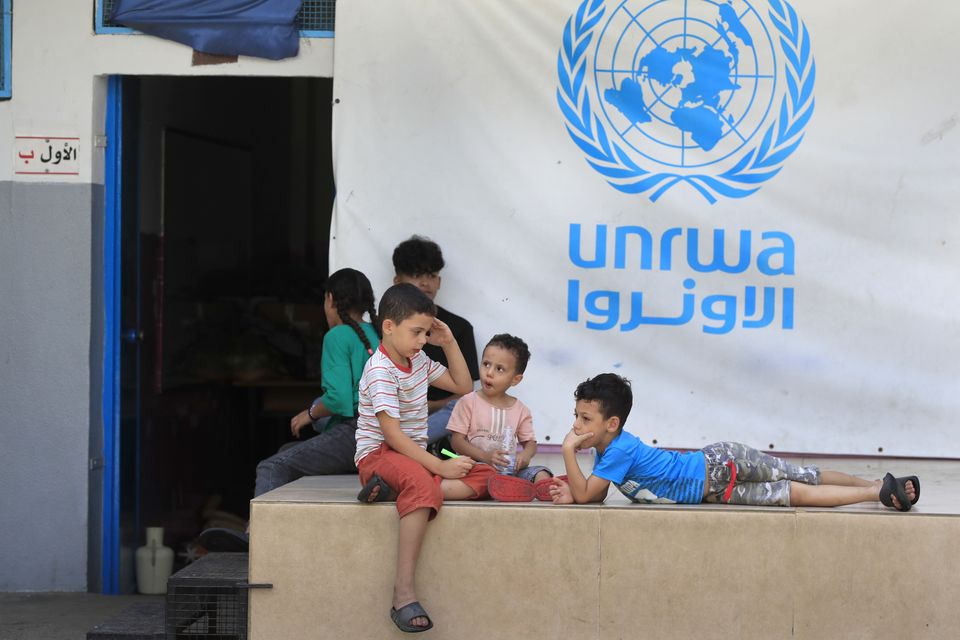 Palestinian children gather at an UNRWA school in Sidon, Lebanon (Mohammed Zaatari/AP)