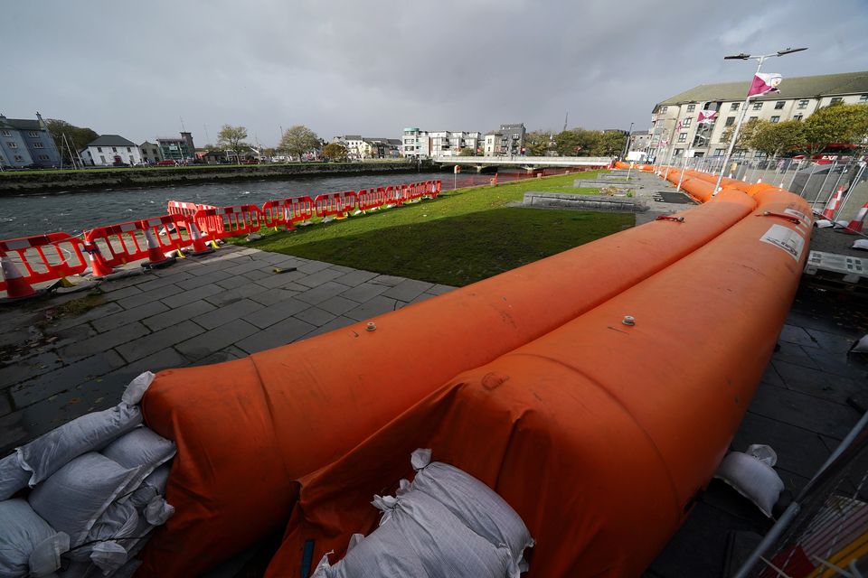 A flood defence barrier in Galway city centre (Brian Lawless/PA)