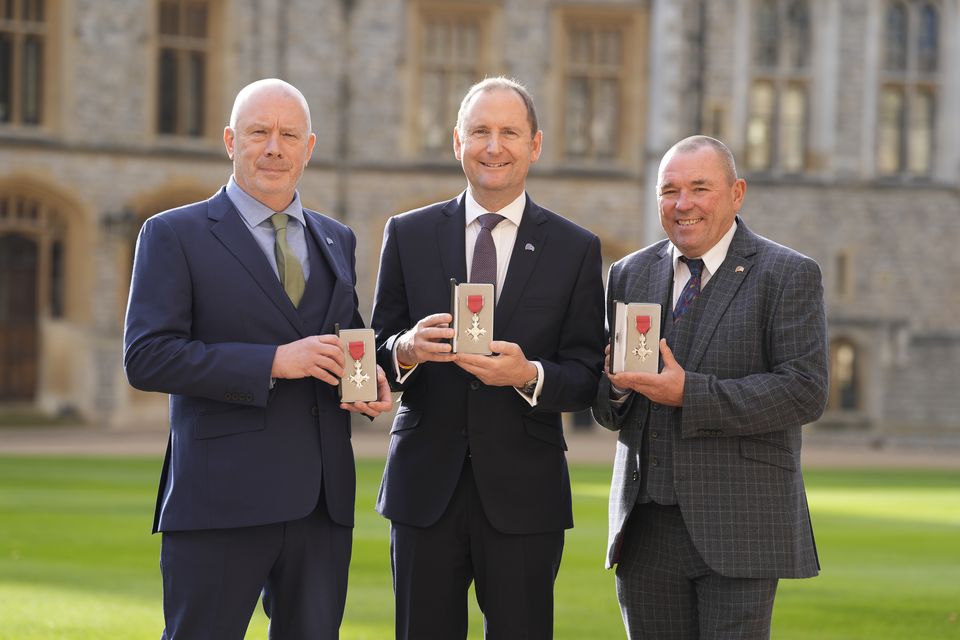 Fundraisers Michael Palmer, Timothy Owen and Andrew Airey (Andrew Matthews/PA)