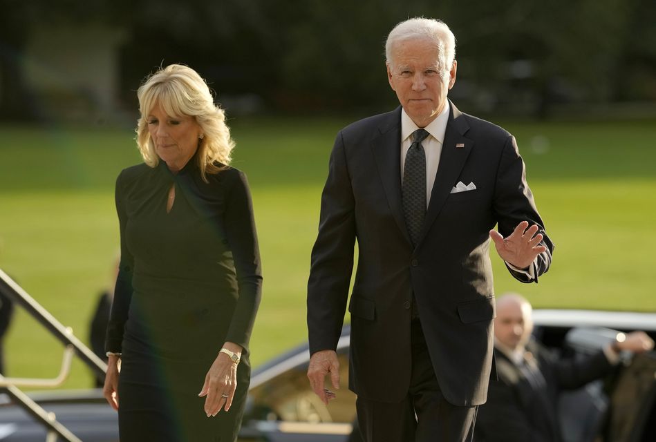 US President Joe Biden and First Lady Jill Biden arrive for a reception hosted by the King at Buckingham Palace (Markus Schreiber/AP)