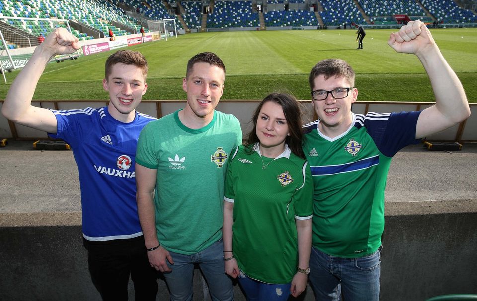 Matthew,Chris,Robyn and Richard Knox from Lisburn  watching 
Northern Ireland     and Belarus      during Friday night's Vauxhall Friendly International match  at the National Football Stadium at Windsor Park.
Picture by Brian Little/Presseye