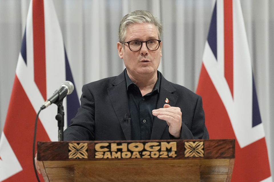 Prime Minister Sir Keir Starmer speaking at a press conference during the Commonwealth Heads of Government Meeting in Samoa (Stefan Rousseau/PA)