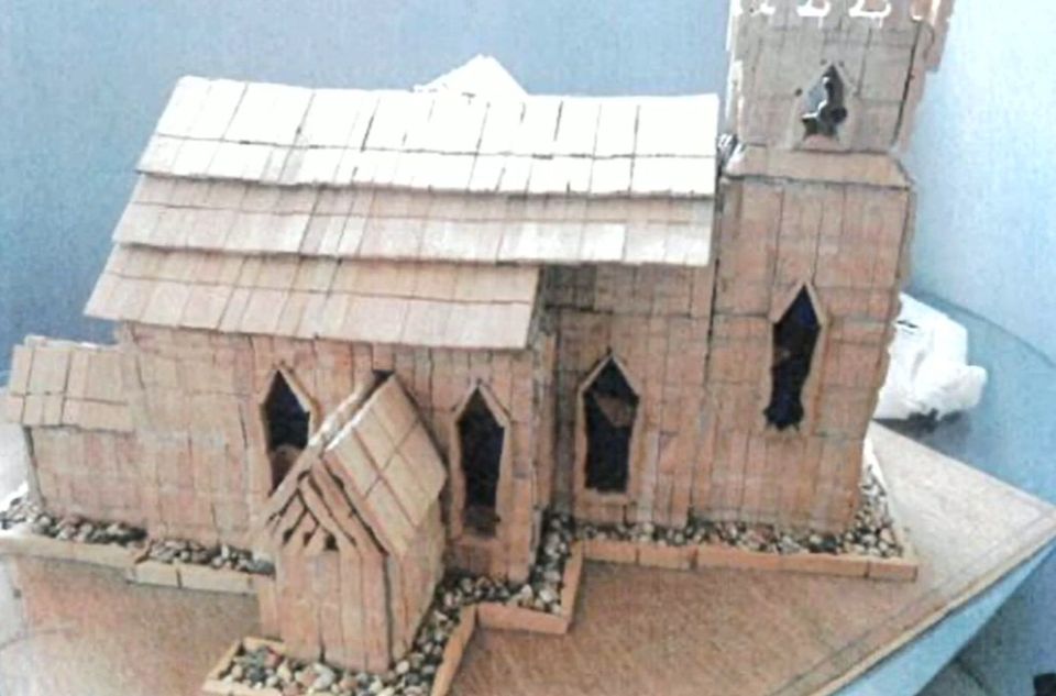 The model chapel Gareth Conway made from clothes pegs (Conway family/PA)