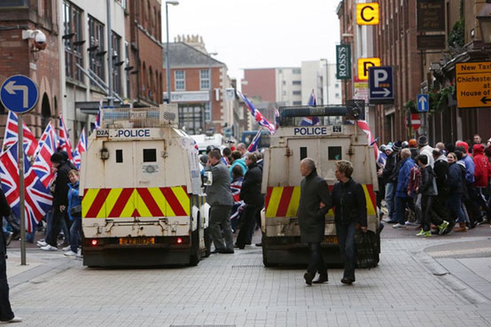 Loyalist protestors converge on Belfast city hall. Picture date: Saturday January 5, 2013
