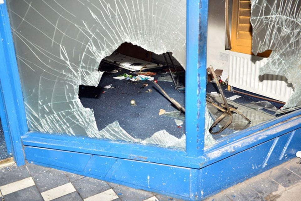 Alliance party office which was set on fire in Carrickfergus after a protest rally over the Union flag