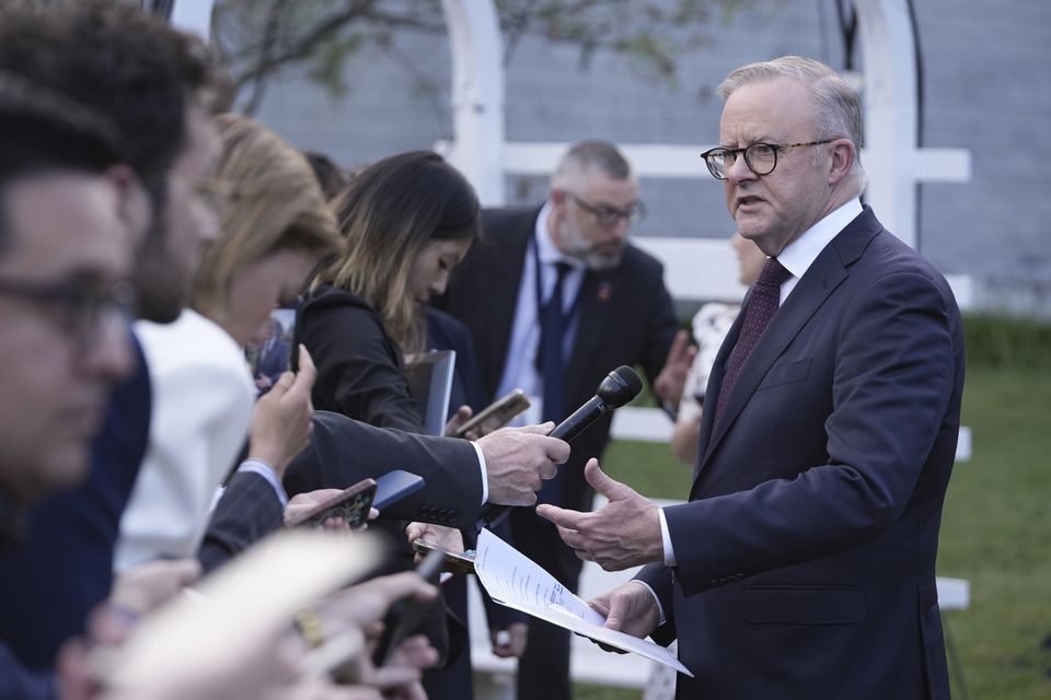 Australia’s prime minister Anthony Albanese, speaks to the media (AP/Mark Schiefelbein)