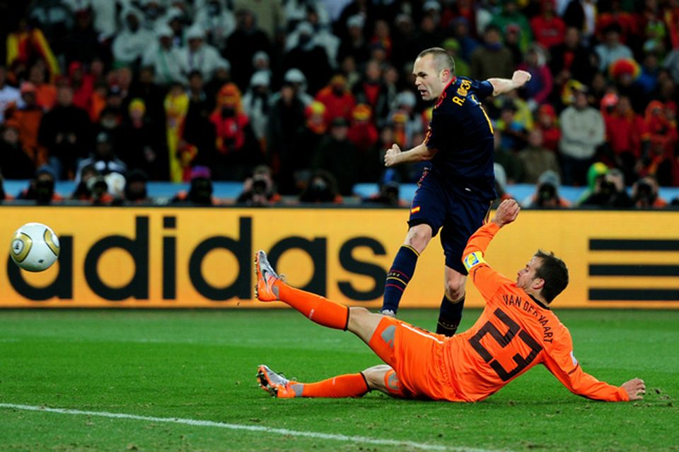 Gregory van der Wiel of the Netherlands controls the ball during the 2010  FIFA World Cup final match between the Netherlands and Spain at the Soccer  City Stadium in Johannesburg, South Africa