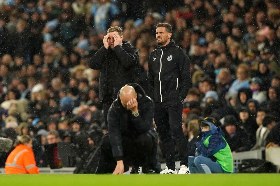 Pep Guardiola is braced for another battle against Eddie Howe’s Newcastle (Martin Rickett/PA)