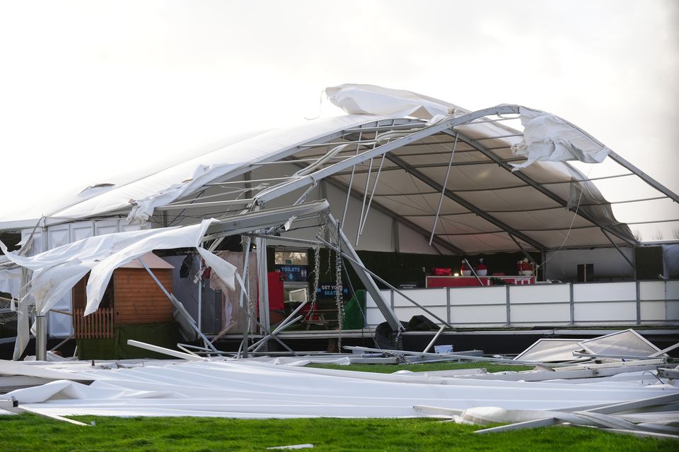 An ice-skating facility in Blanchardstown has been destroyed after strong winds tore the structure apart (Brian Lawless/PA)