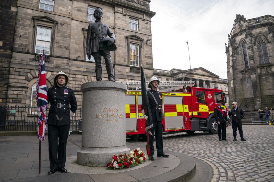 A statue of James Braidwood, known as the ‘father of modern fire services’, was re-dedicated earlier in the day in tribute to his legacy (Jane Barlow/PA)