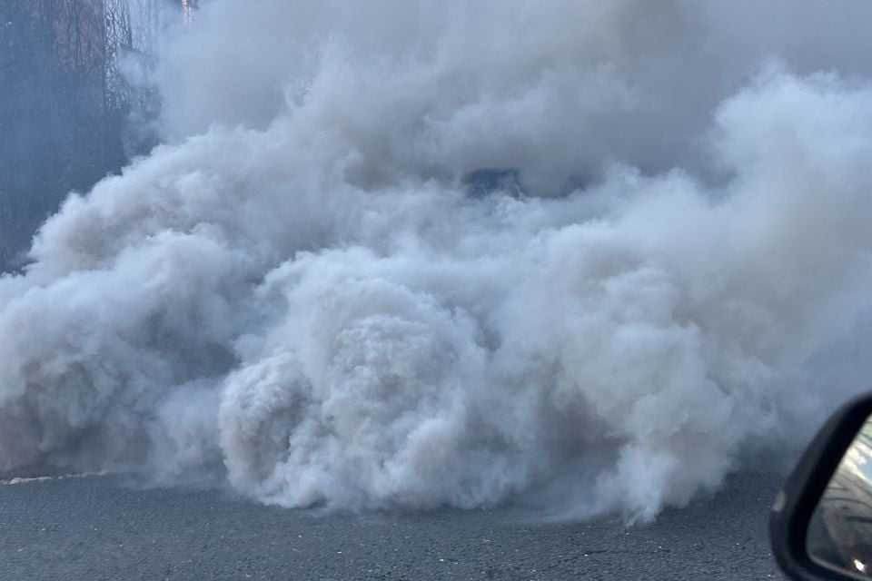 A car fire on the M5 near Belfast, towards Whiteabbey.