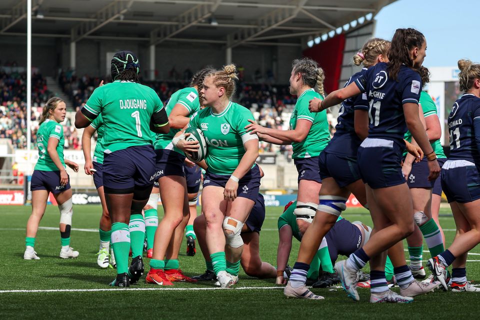 Ireland celebrate a try during the Six Nations