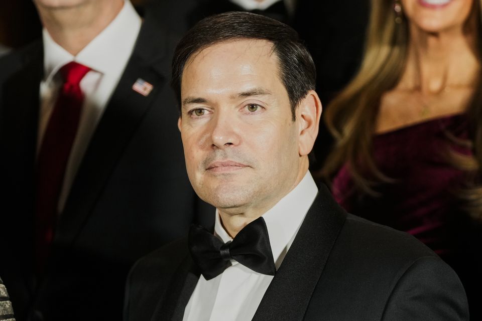 Marco Rubio poses for a photo with Cabinet picks, other nominees and appointments, at the National Gallery of Art in Washington on Saturday (Mark Schiefelbein/AP)