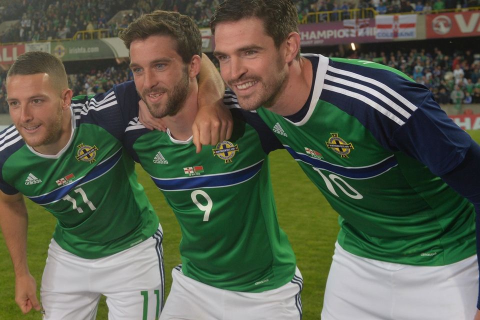 PACEMAKER BELFAST   27/05/2016
Northern Ireland v Belarus  Friendly International
Northern Ireland   Goal Scorers , Conor Washington, Will Grigg and Kyle Lafferty  after  this evenings Friendly International at Windsor park.
Photo Colm Lenaghan/Pacemaker Press