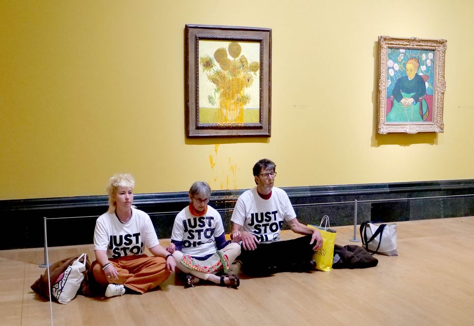 Just Stop Oil activists who poured soup over two Vincent Van Gogh paintings (Just Stop Oil/PA)