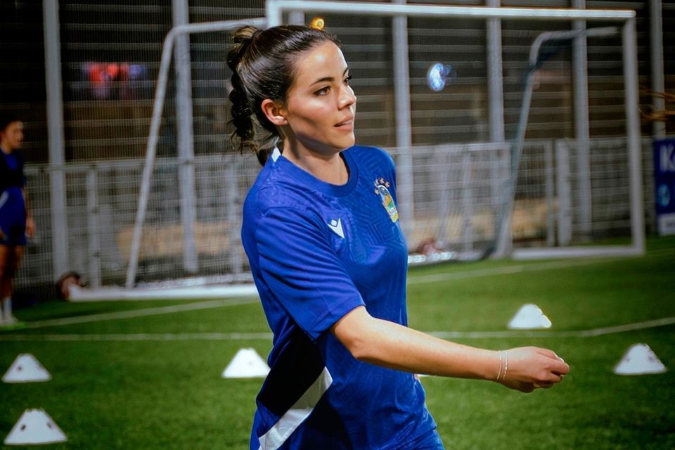 Jackie Gendron during one of her first training sessions with Linfield FC 
