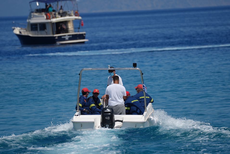 Emergency services leaving Agia Marina in Symi, Greece, where the body of TV doctor and columnist Michael Mosley was discovered (Yui Mok/PA