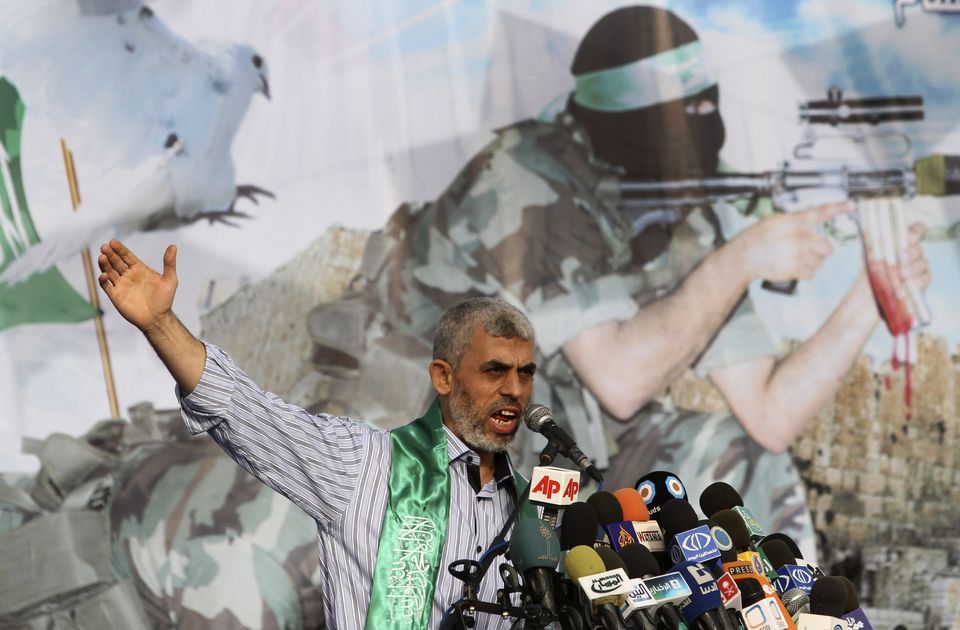 Yahya Sinwar during a rally in Khan Younis, southern Gaza Strip, in 2011 (Hatem Moussa/AP)