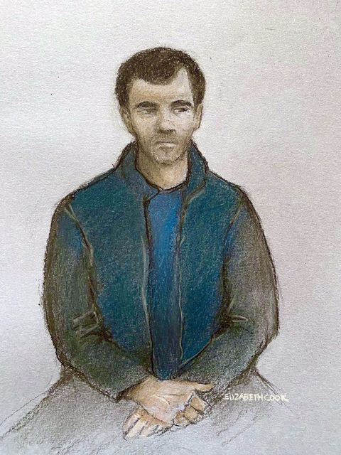 Court artist sketch of former swimmer Tihomir Ivanchev in the dock of the Old Bailey (Elizabeth Cook/PA)