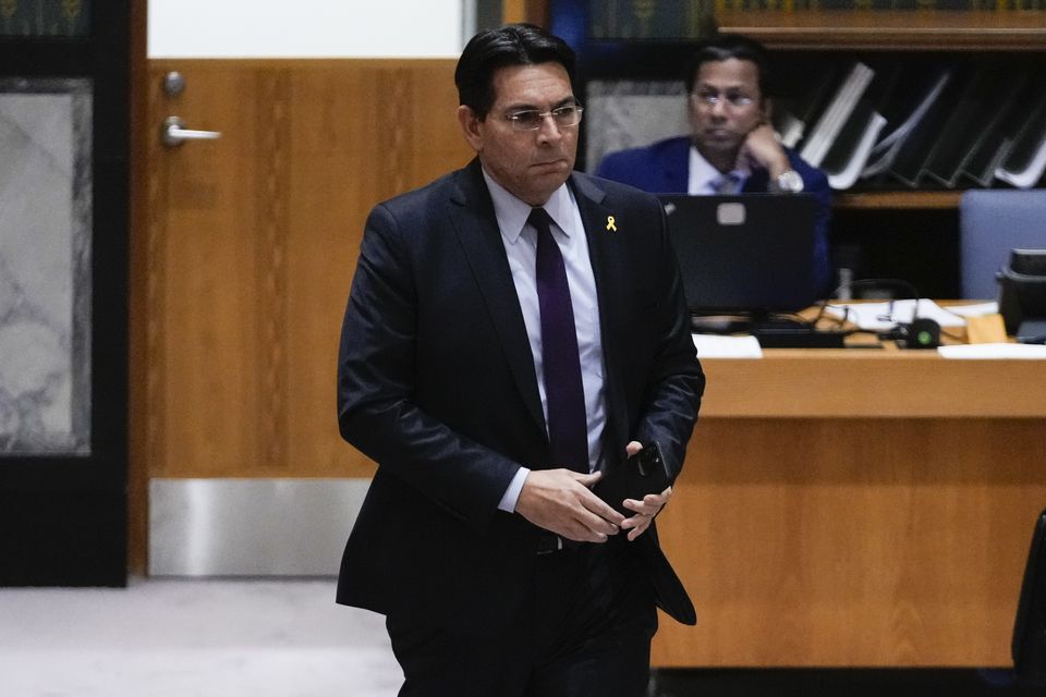 Israel’s ambassador to the United Nations Danny Danon arrives during a meeting of the Security Council (AP Photo/Frank Franklin II)