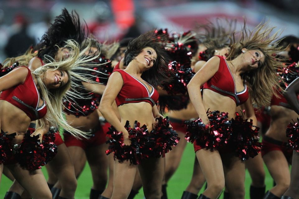 A Tampa Bay Buccaneers cheerleader during the first quarter of an