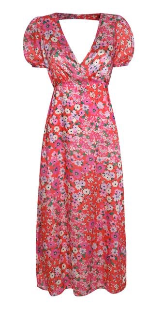 Pink Floral Print Satin Midi Dress,  £31.99, New Look

