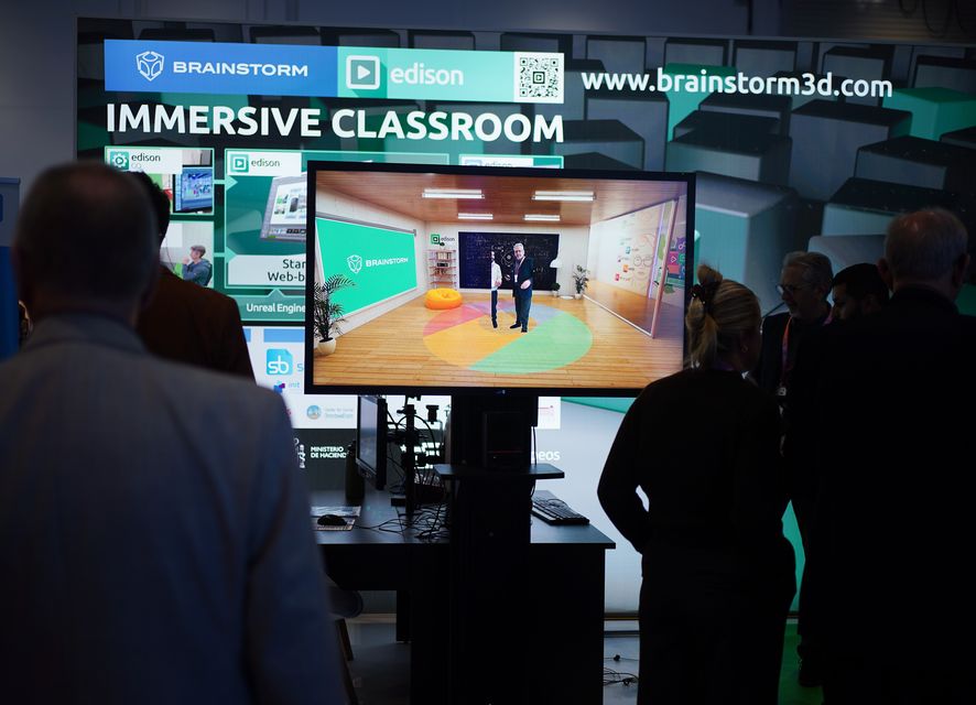 Exhibitor Brainstorm showcasing its immersive classroom technology, at the annual British Educational Training and Technology conference at ExCeL London (Yui Mok/PA)