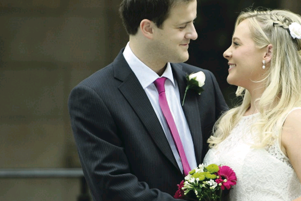 Loved up: Lucy Kearney and Edward Bell on their big day