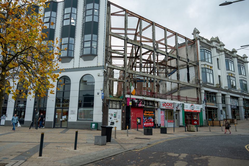 The skeletal building on the corner of Waterloo Place and Waterloo Street in Derry's city centre. Picture Martin McKeown.