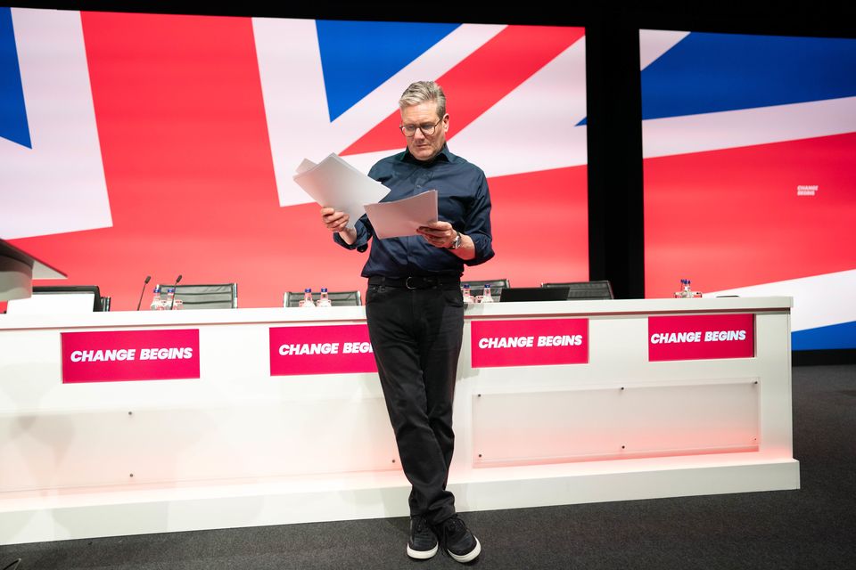 Prime Minister Sir Keir Starmer rehearses his keynote speech (Stefan Rousseau/PA)